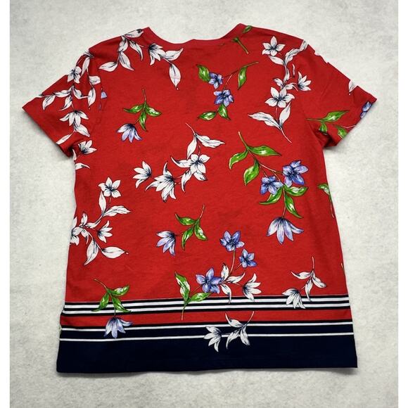 Lauren Ralph Lauren Womens Large Top Shirt Red Blue Floral 100% Cotton - Picture 6 of 6